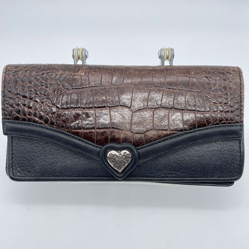 Brighton Folio Leather Wallet Women's 7.5”X4" Dual Color Black Brown Heart Charm